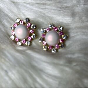 Chic Floral Pink and White Stud Earrings